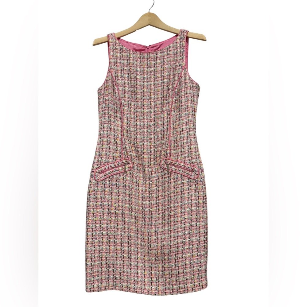 David Meister Pink Tweed Midi Dress